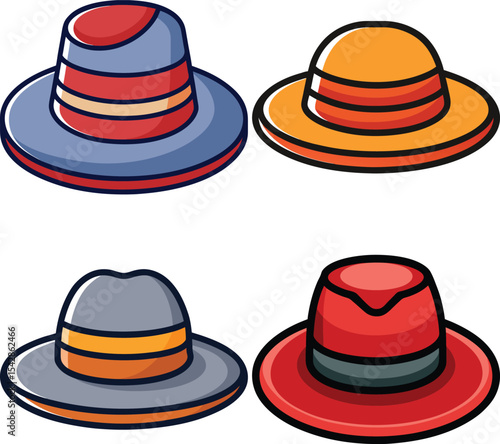 Collection of four colorful cartoon hats
