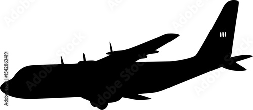 C-130 Hercules Military Transport Aircraft Silhouette on Transparent Background