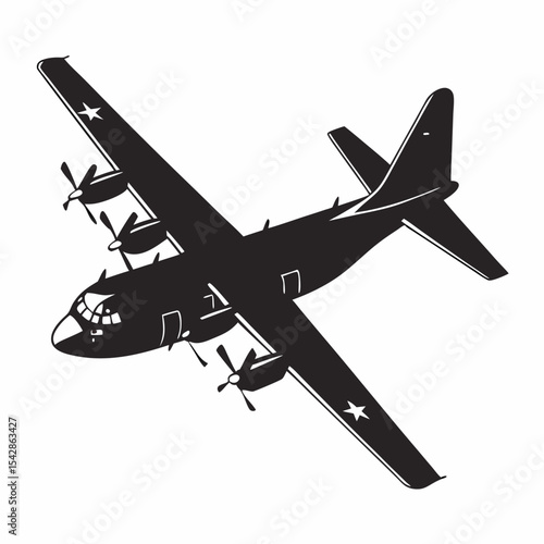 C-130 Hercules Military Transport Aircraft Silhouette on Transparent Background