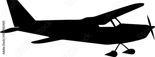 Cessna 172 Small Private Aircraft Black Silhouette on Transparent Background