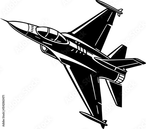 F-16 Fighting Falcon Fighter Jet Military Aircraft Silhouette on Transparent Background