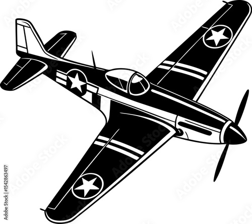 P-51 Mustang WWII Fighter Plane Historical Aircraft Silhouette on Transparent Background