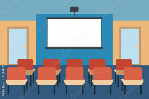 Empty Presentation Room  Modern Conference Room with Projector Screen and Chairs