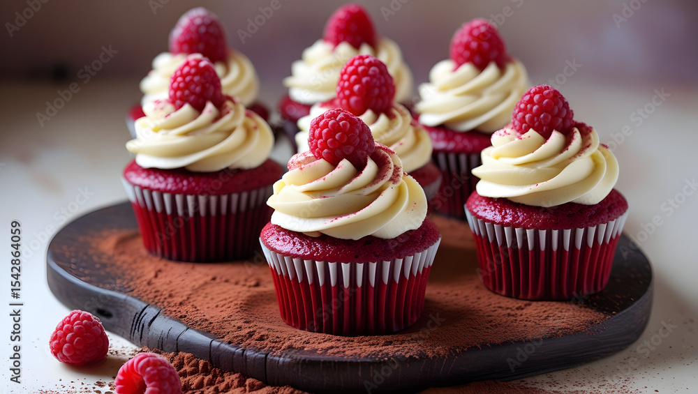 Red Velvet Cupcakes with Raspberry Topping Delicious Dessert Red Velvet Cupcakes with Raspberry Topping Delicious Dessert