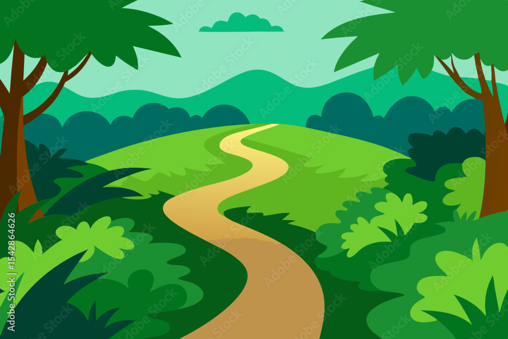 Fototapeta premium Winding Path Through Lush Green Landscape A Serene Journey