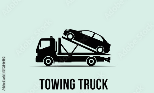 Black Silhouette of a Towing Truck with Car Loaded