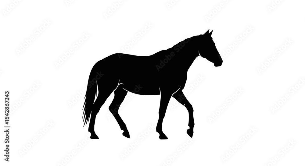 Obraz premium Simple Black Silhouette of a Walking Horse