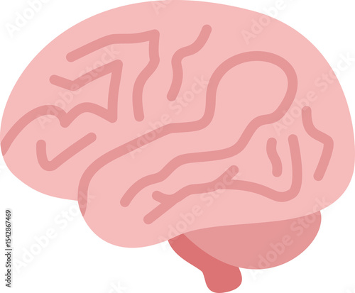Flat cartoon brain in pink for education and wellness