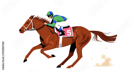 Vector Illustration of Racing Horse with Jockey in Action