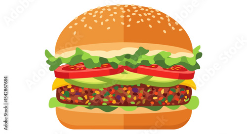 Vibrant Veggie Burger with Sesame Seed Bun, Lettuce, Tomato, and Avocado