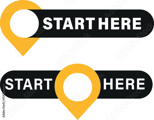 A set of start here text button with map pin icons template isolated on white background vector