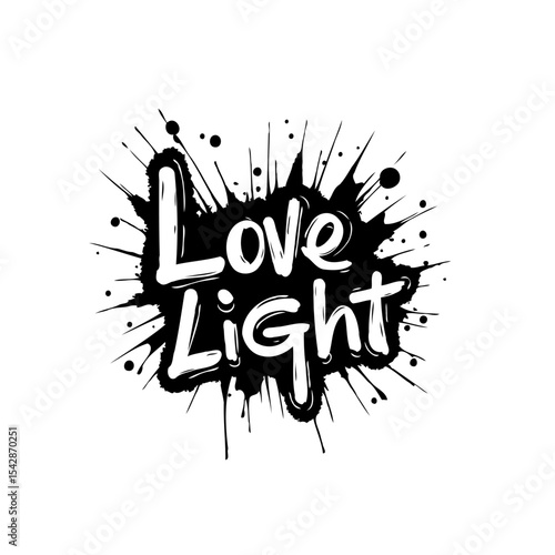 Expressive Love Light Text Art on Splatter Background, Artistic and Modern Design