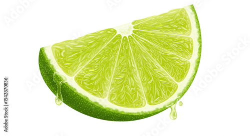 Realistic illustration of a juicy lime slice with dripping fresh citrus juice © Budi