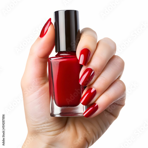 woman hand with a bottle of red nail polish Isola