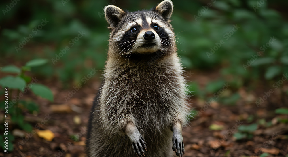 Fototapeta premium Curious Raccoon in Natural Forest Habitat