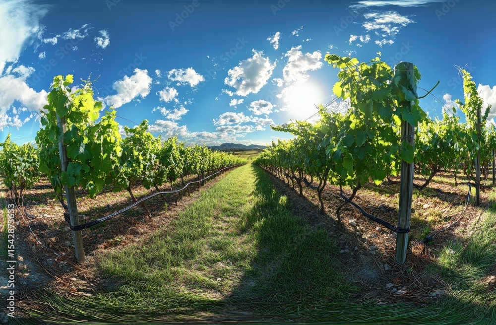 Naklejka premium Panoramic vineyard landscape, sunny day