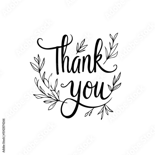 Elegant thank you message handwritten typography with floral branches illustration