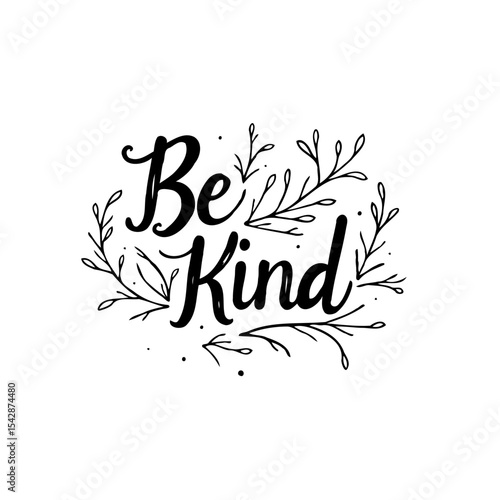Be kind typography design with floral elements promoting positivity and empathy