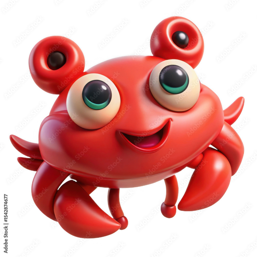 Fototapeta premium A cute red cartoon crab is isolated on transparent background
