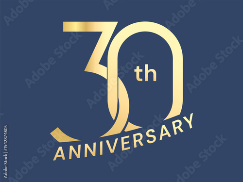 30th Anniversary luxury gold celebration with Overlapping letters in numbers logo typography vector design concept. Thirty Years anniversary gold template for celebration event, invitation, card, web.