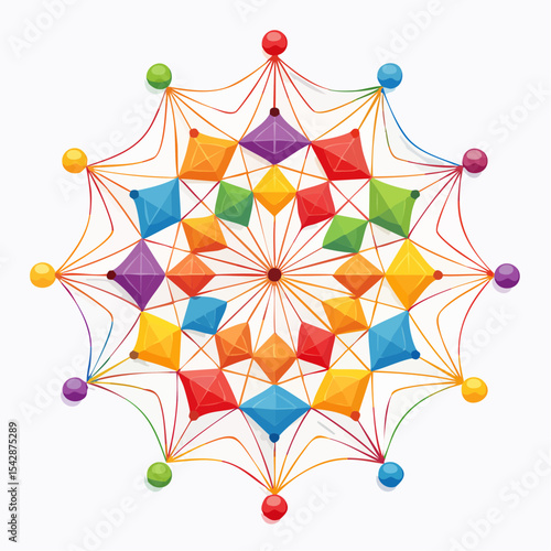 vector Network of interconnected shapes inspired by the structure of spider silk