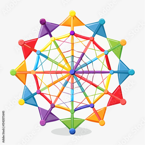 vector Network of interconnected shapes inspired by the structure of spider silk