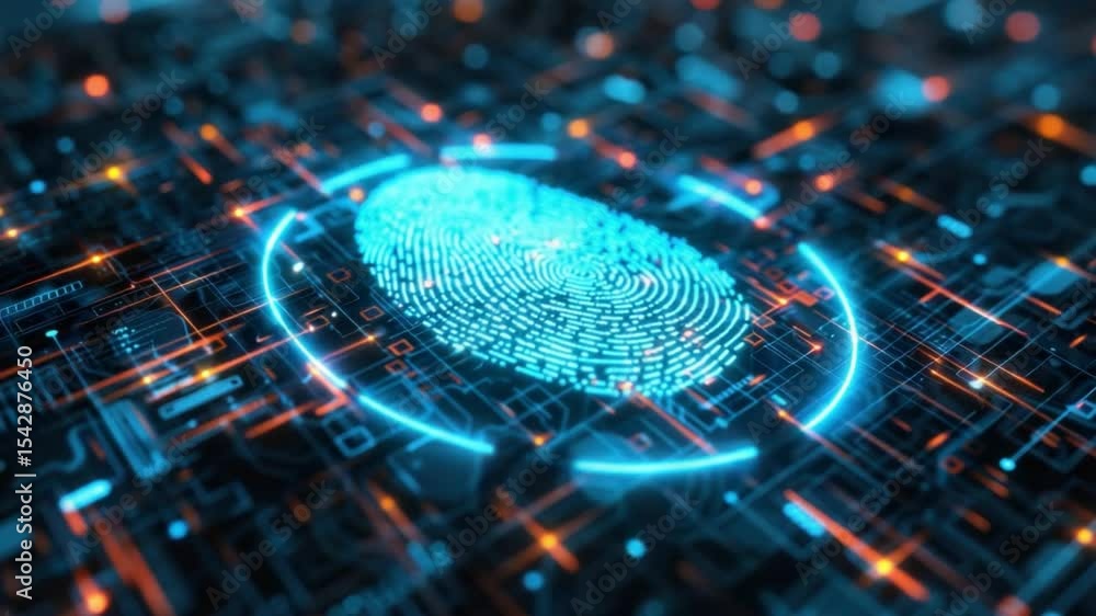 A futuristic fingerprint on a high-tech circuit board, symbolizing advanced security and data protection. A futuristic fingerprint on a high-tech circuit board, symbolizing advanced security and data protection.
