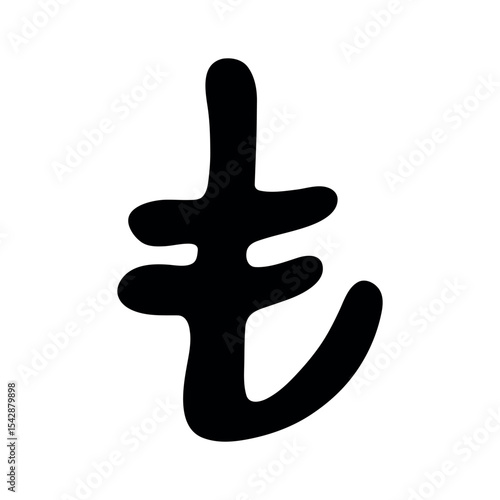 Hand drawn turkish lira currency symbol. Brush stroke doodle. Single element for design