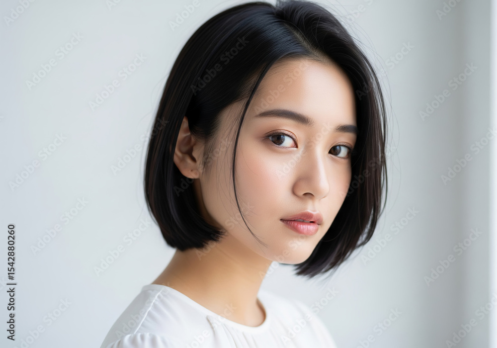 ヘアスタイルがボブの日本人女性 ヘアスタイルがボブの日本人女性