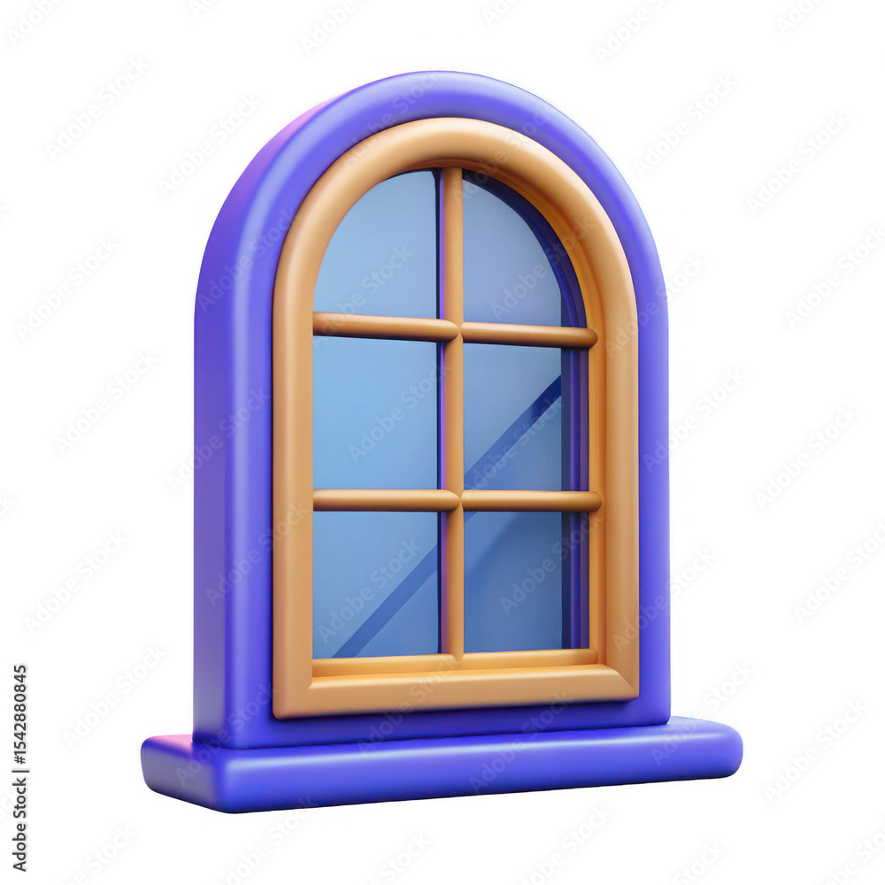 Obraz premium Blue arched window 3d model isolated on transparent background
