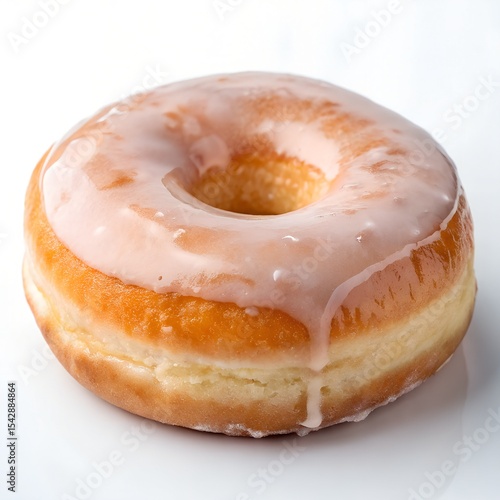 A glazed donut with a smooth finish on a white background.