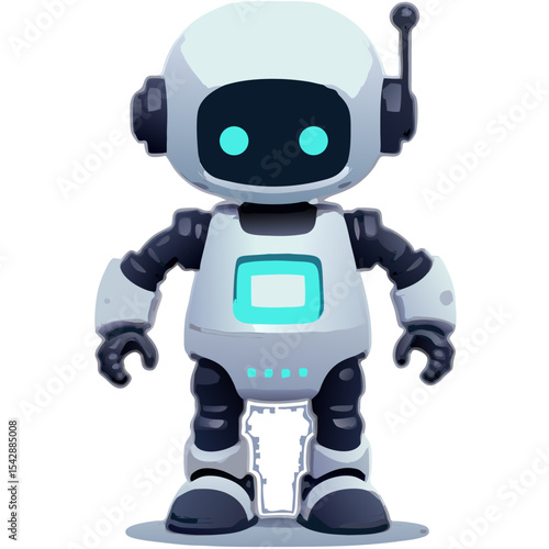 Cute cartoon robot character design isolated on a black background digital art