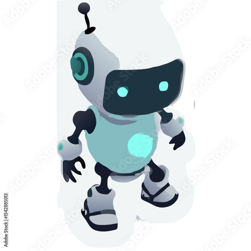 A cute and friendly cartoon robot with glowing eyes and a curious antenna design