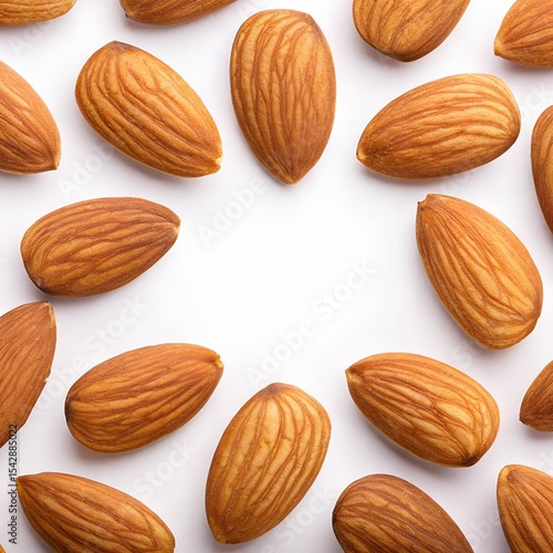 A pile of whole almonds on a white background.