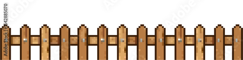 Pixel wood fence vector, featuring a retro, blocky aesthetic. Ideal for game environments, digital landscapes, boundaries, enclosures, or classic pixel art scenes.