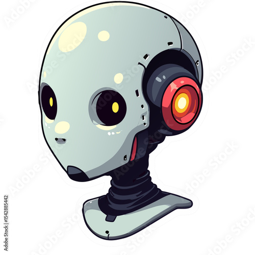 Illustration of a stylized robot head with a futuristic design and a clean background
