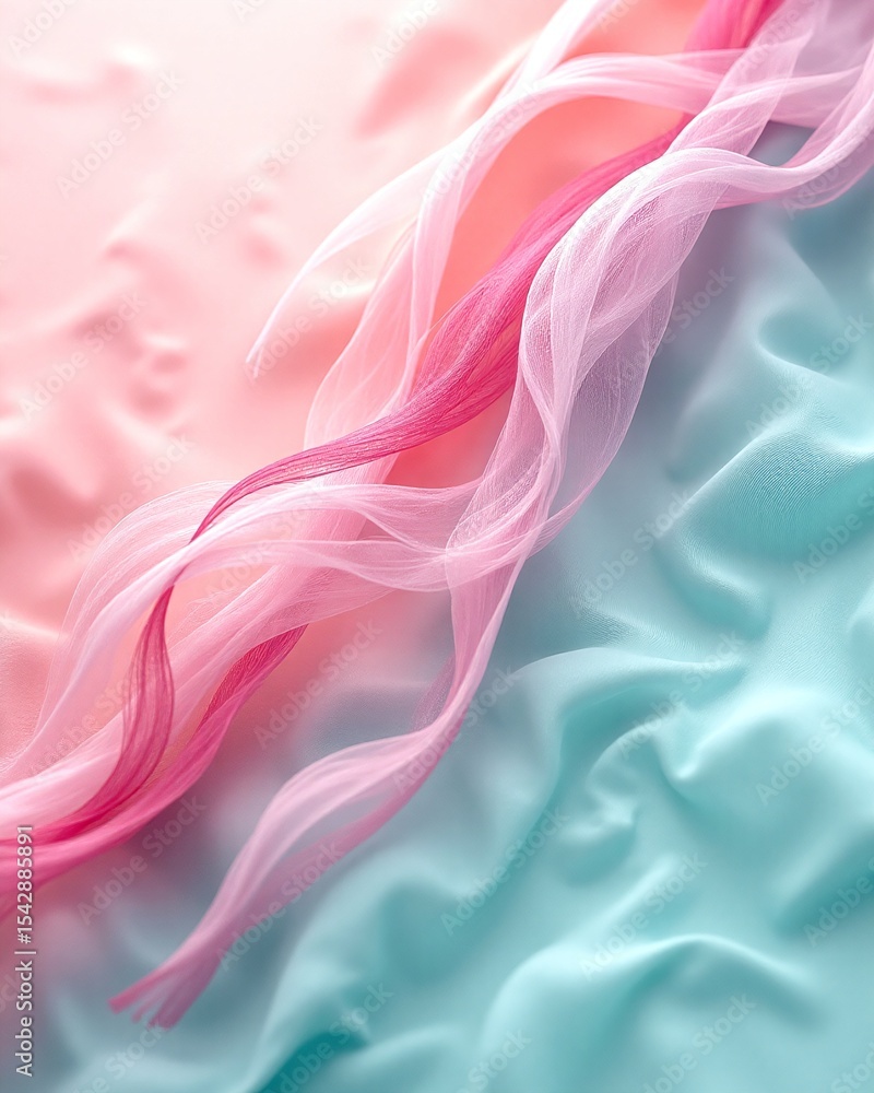 Fototapeta premium Elegant pastel fibers floating over soft silk fabric background