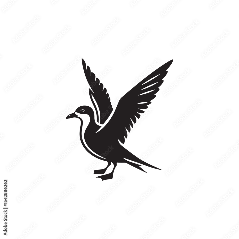 Naklejka premium Gliding Petrel Silhouette Vector Art – Graceful Seabird Design with Outstretched Wings, Minimalist Black Outline Ideal for Ocean Wildlife Themes, Nautical Graphics, Logos, and Decor 