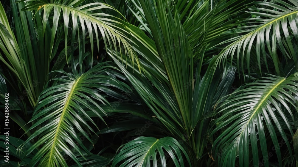 Fototapeta premium Close-up view of lush palm fronds.