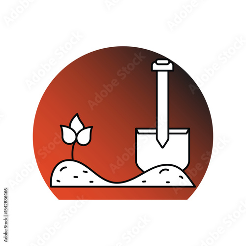 Shovel gradient outline icon with white background vector stock illustration