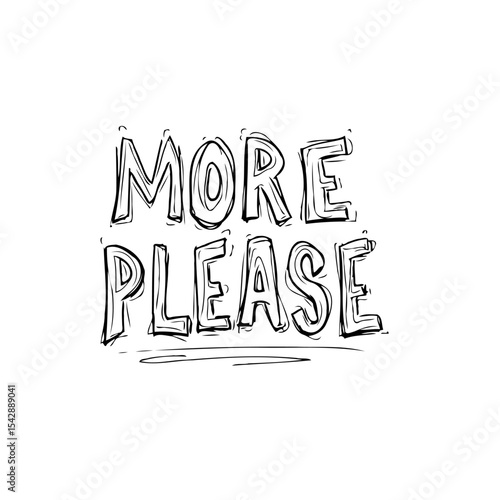 Hand-Drawn 'More Please' Text Design with Playful Lettering and Doodle Accents