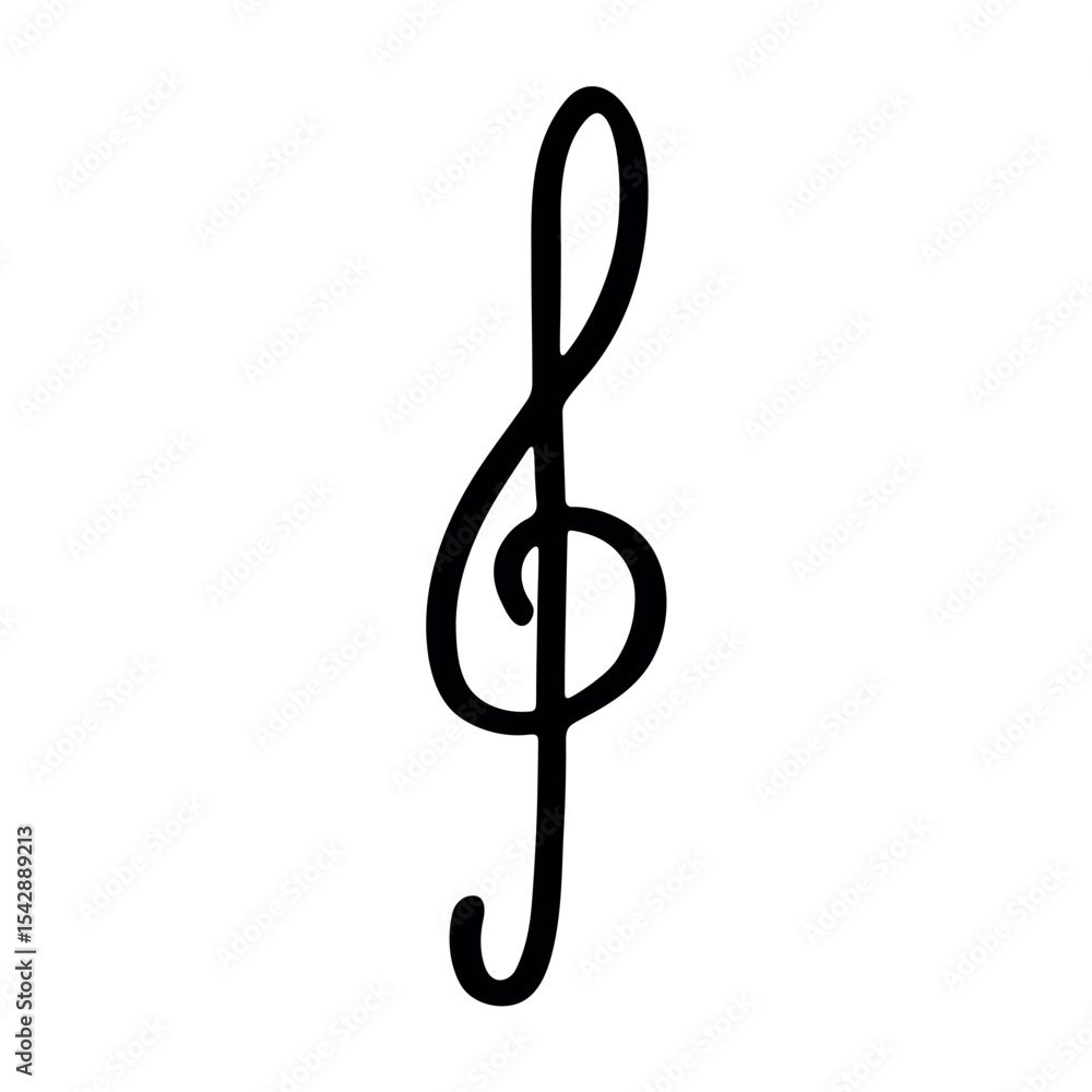 Treble clef doodle. Hand drawn musical symbol. Single element for print, web, design, decor, logo Treble clef doodle. Hand drawn musical symbol. Single element for print, web, design, decor, logo
