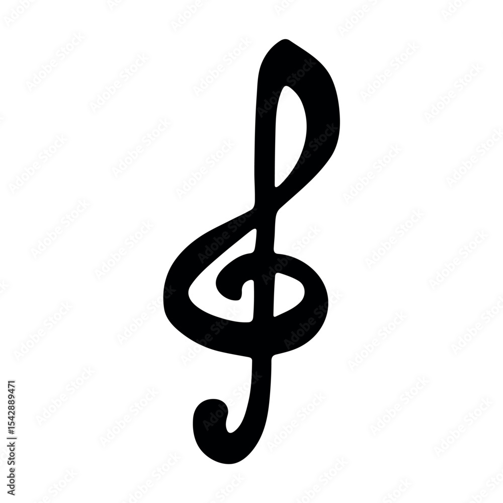Treble clef doodle. Hand drawn musical symbol. Single element for print, web, design, decor, logo Treble clef doodle. Hand drawn musical symbol. Single element for print, web, design, decor, logo