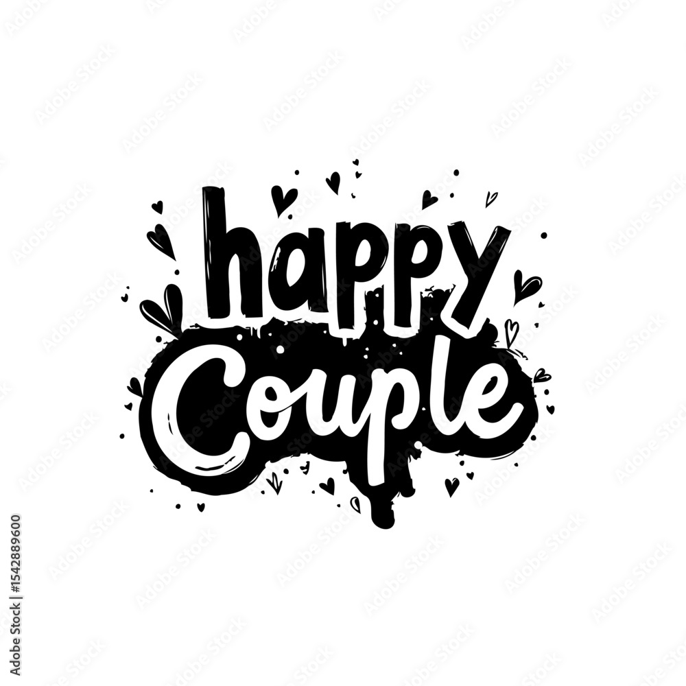 Fototapeta premium Happy couple decorative inscription design with hearts and artistic elements