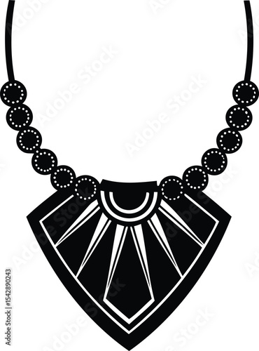 Elegant black necklace with geometric pendant and beaded strand adornment