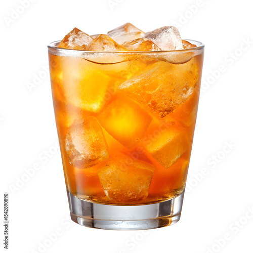 	Fanta in glass with ice isolated on transparent background