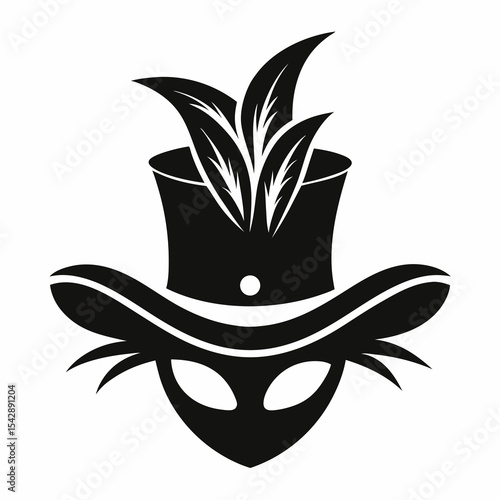 masquerade hat silhouette vector black on white background