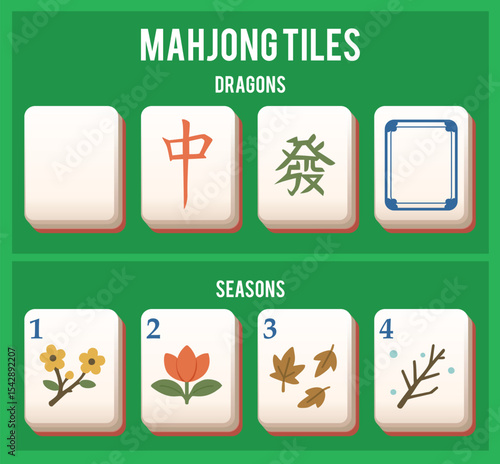 Mahjong Suite Tiles Dragons and Seasons