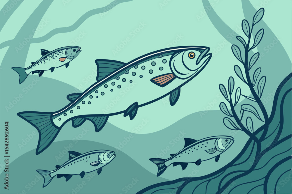 Naklejka premium Shadowed Sea Life: Vector Fish Collection