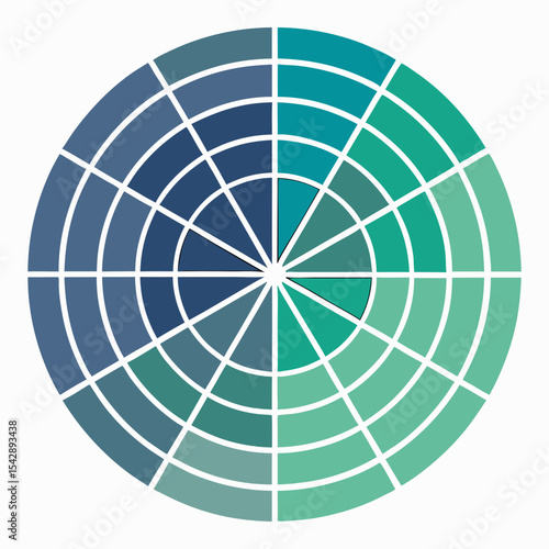 Symmetrical color wheel featuring cool shades of blue and green for design inspiration